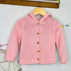 Knit Girl’s Bear Ears Hoodie in Ballerina Pink Size 24 Months 100% Cotton